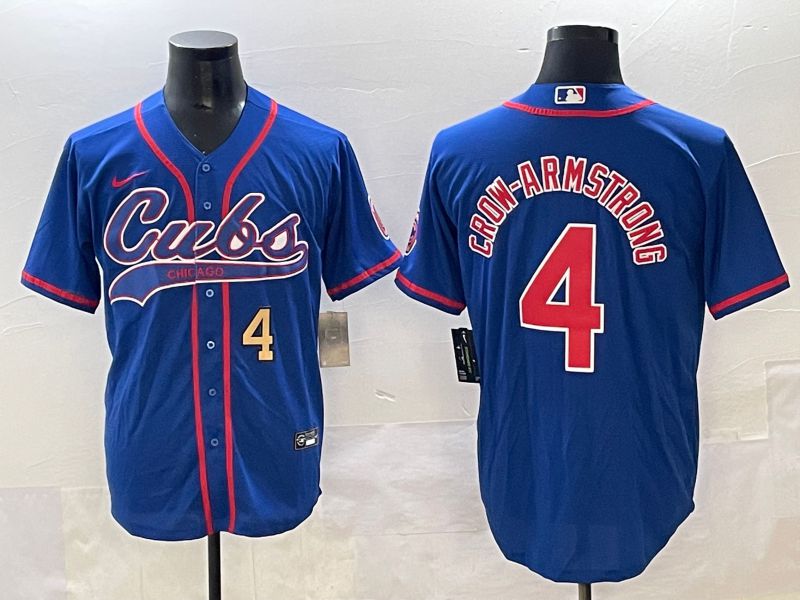 Men 2025 Chicago Cubs #4 Crow-Armstrong Blue Joint Name Nike MLB Jersey style 3
